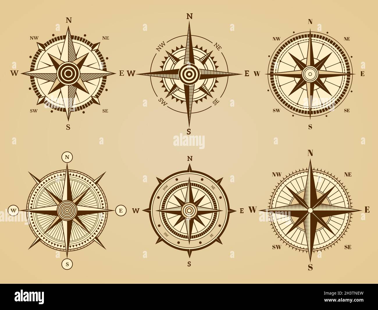 Rose vent.Symboles de voyage marin nautique pour les symboles rétro de vecteur de carte de navigation océanique ancienne Illustration de Vecteur