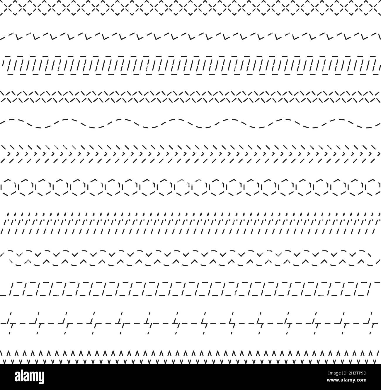 Couture de points.Broderie tissu lignes de coupe formes ornement vecteur sans couture collection Illustration de Vecteur