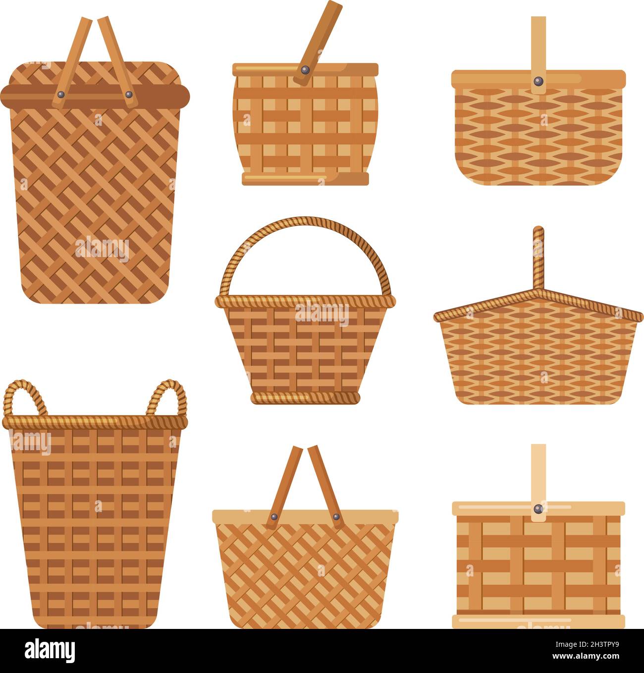 Panier décoratif.Panier pour les produits boîtes pour le camping de vacances hampers vecteur collection Illustration de Vecteur