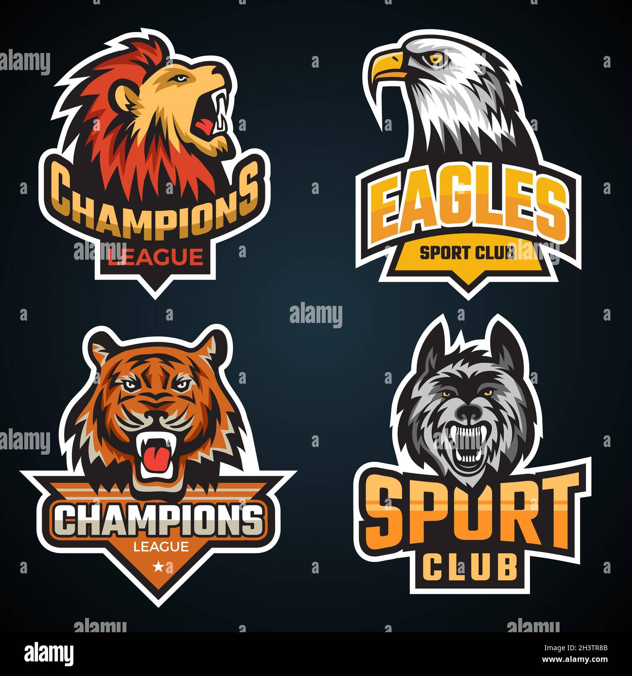 Animal de sport.Logo de l'équipe ou emblème de la collection de vecteurs de mascottes de tigre de loup grizzly pour animaux sauvages Illustration de Vecteur
