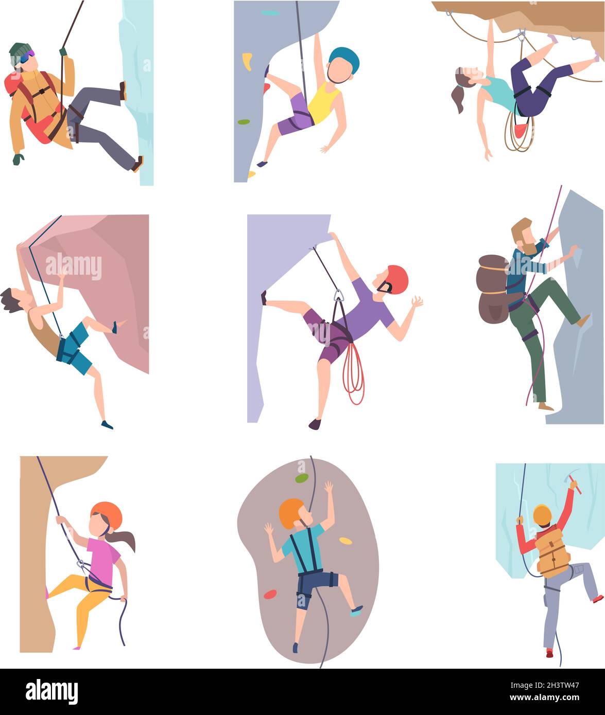 Randonnées.Style de vie extrême alpinisme personnages enfants et adultes images vectorielles Illustration de Vecteur