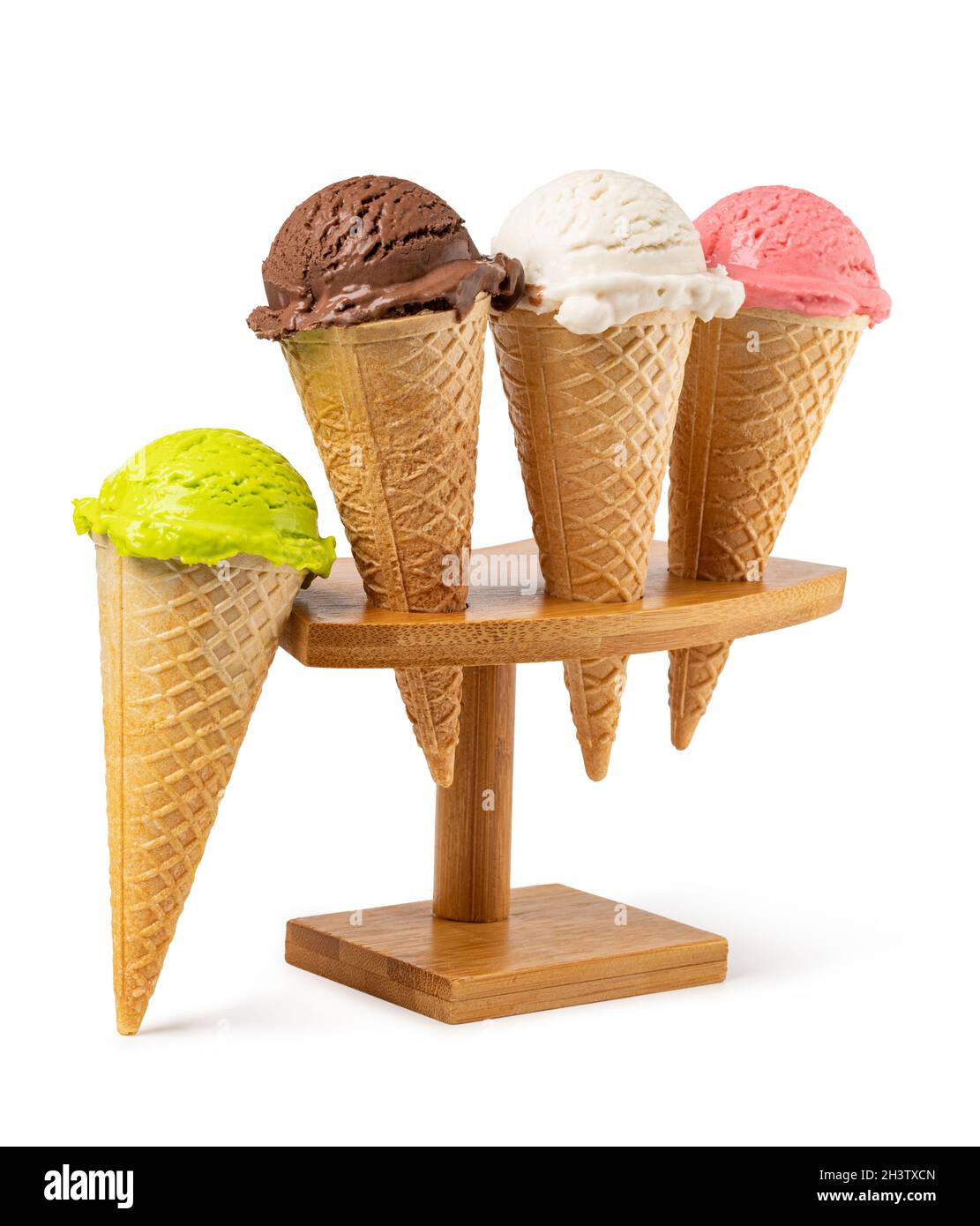 Cornet de gaufres à la crème glacée sur fond blanc Banque D'Images