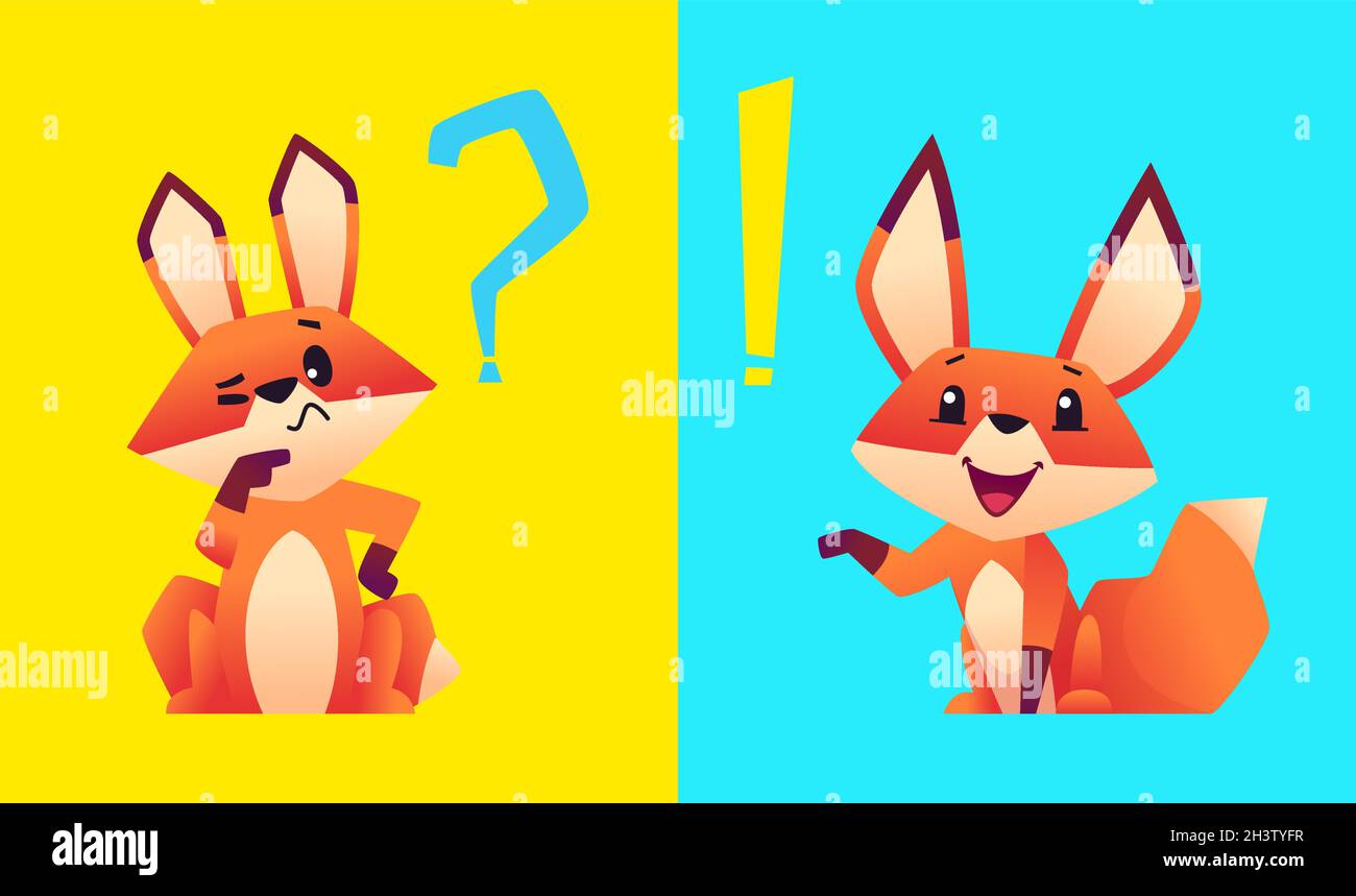 Fox pense.Cartoon renards trouver des caractères vectoriels de solution, de problème ou de tâche Illustration de Vecteur