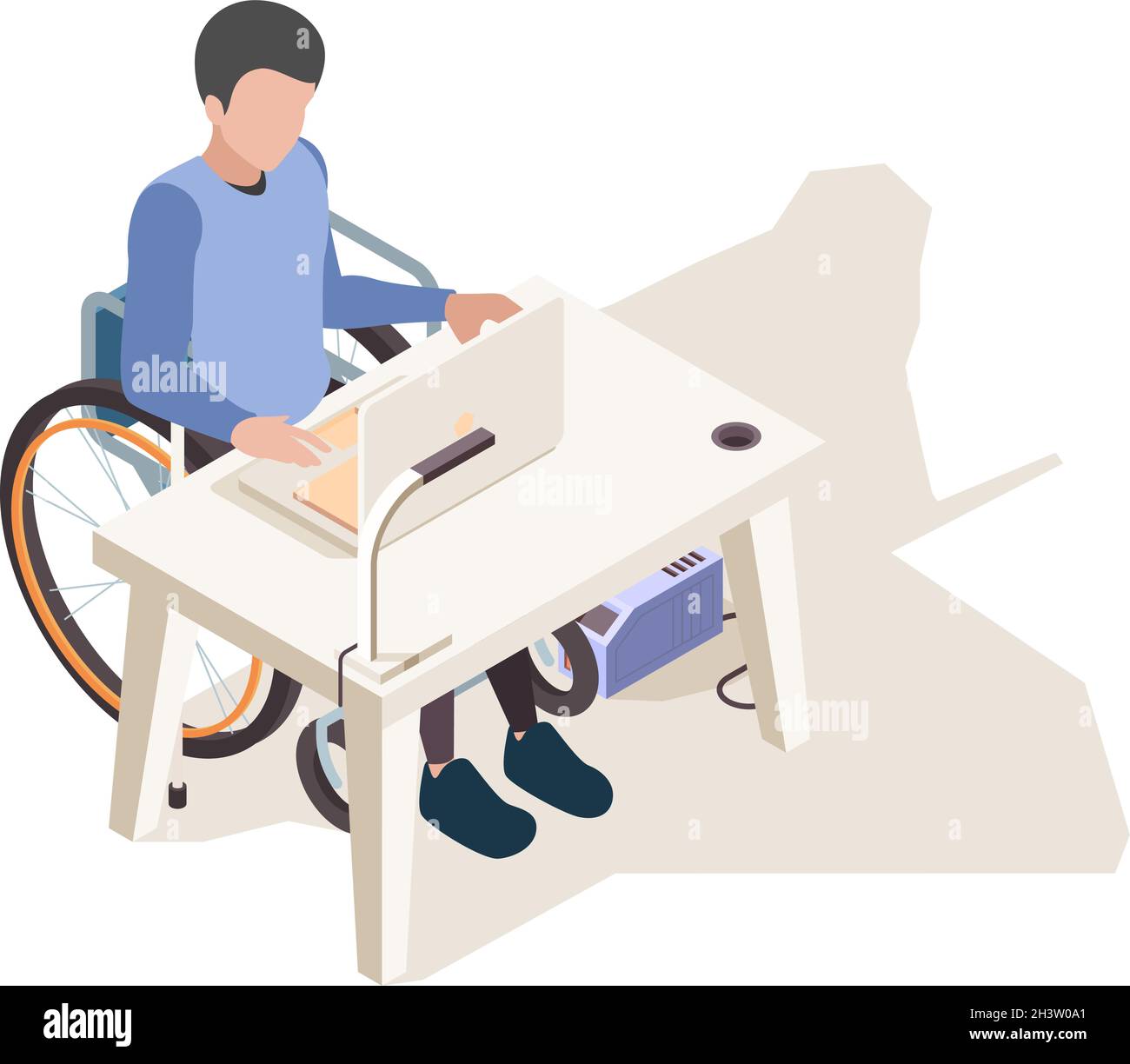 Handicapés au bureau.Personne à la maison handicapés travail d'ordinateur et assis en fauteuil roulant vecteur concept isométrique Illustration de Vecteur