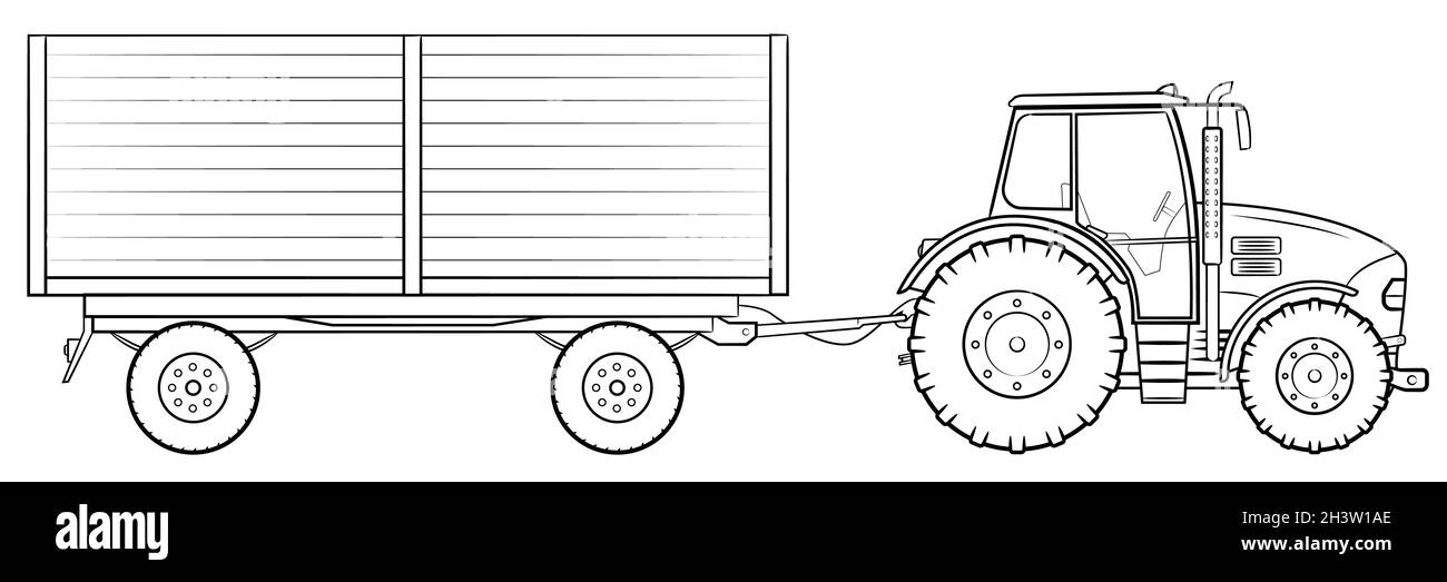 Tracteur agricole avec remorque - illustration vectorielle d'un véhicule. Illustration de Vecteur