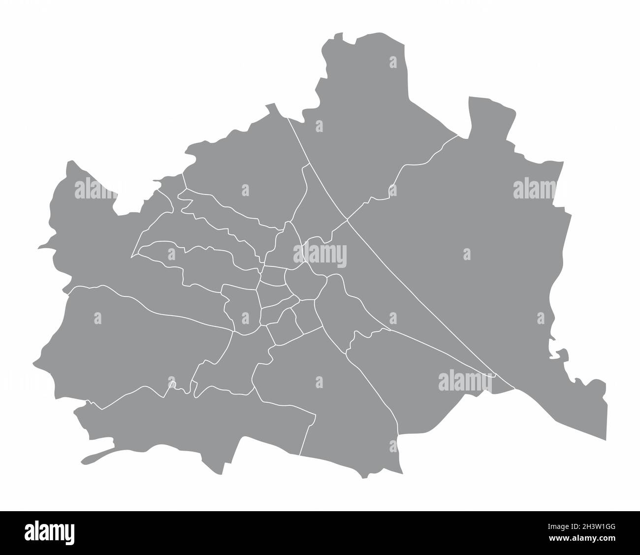 Carte administrative de Vienne isolée sur fond blanc, Autriche Illustration de Vecteur