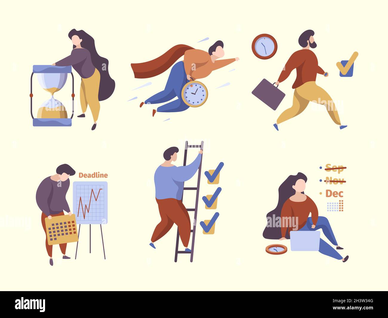 Gestion efficace du temps.Les responsables planifiant les processus d'auto-travail planifient l'efficacité quotidienne de l'organisation des tâches Illustration de Vecteur