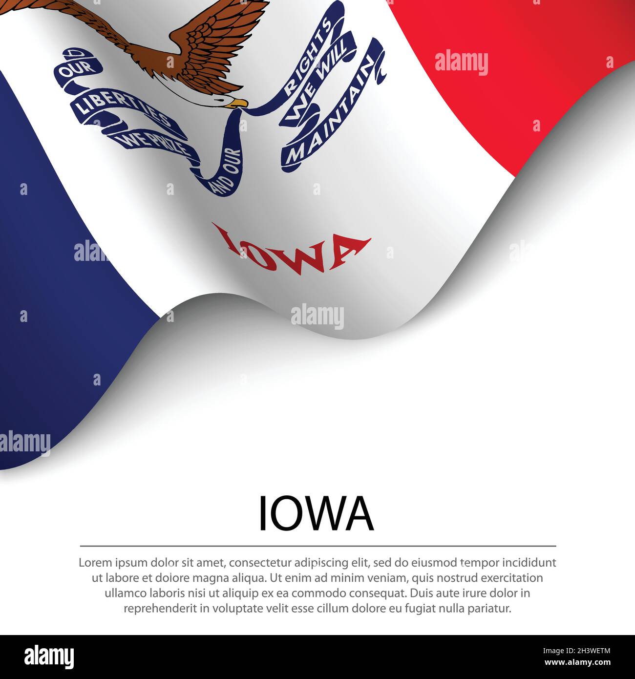 Le drapeau de l'Iowa est un état des États-Unis sur fond blanc.Modèle vectoriel de bannière ou de ruban Illustration de Vecteur