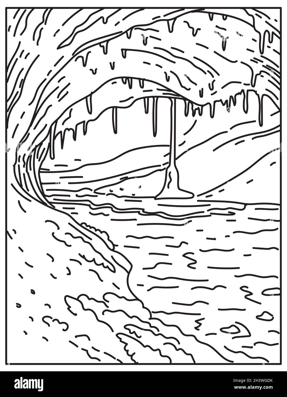 Parc national de Wind Cave situé dans le sud-ouest du Dakota du Sud États-Unis Mono Line ou monoline Black and White L. Banque D'Images