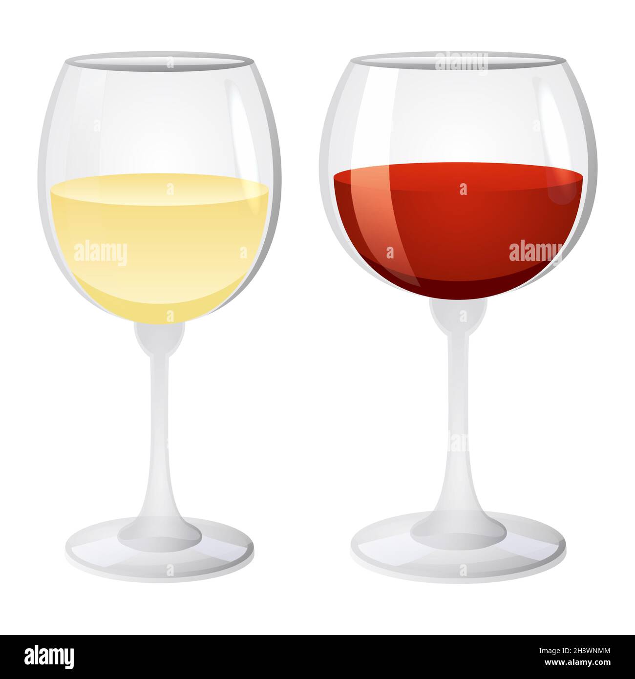 Vin blanc et rouge en verres - Vector Banque D'Images