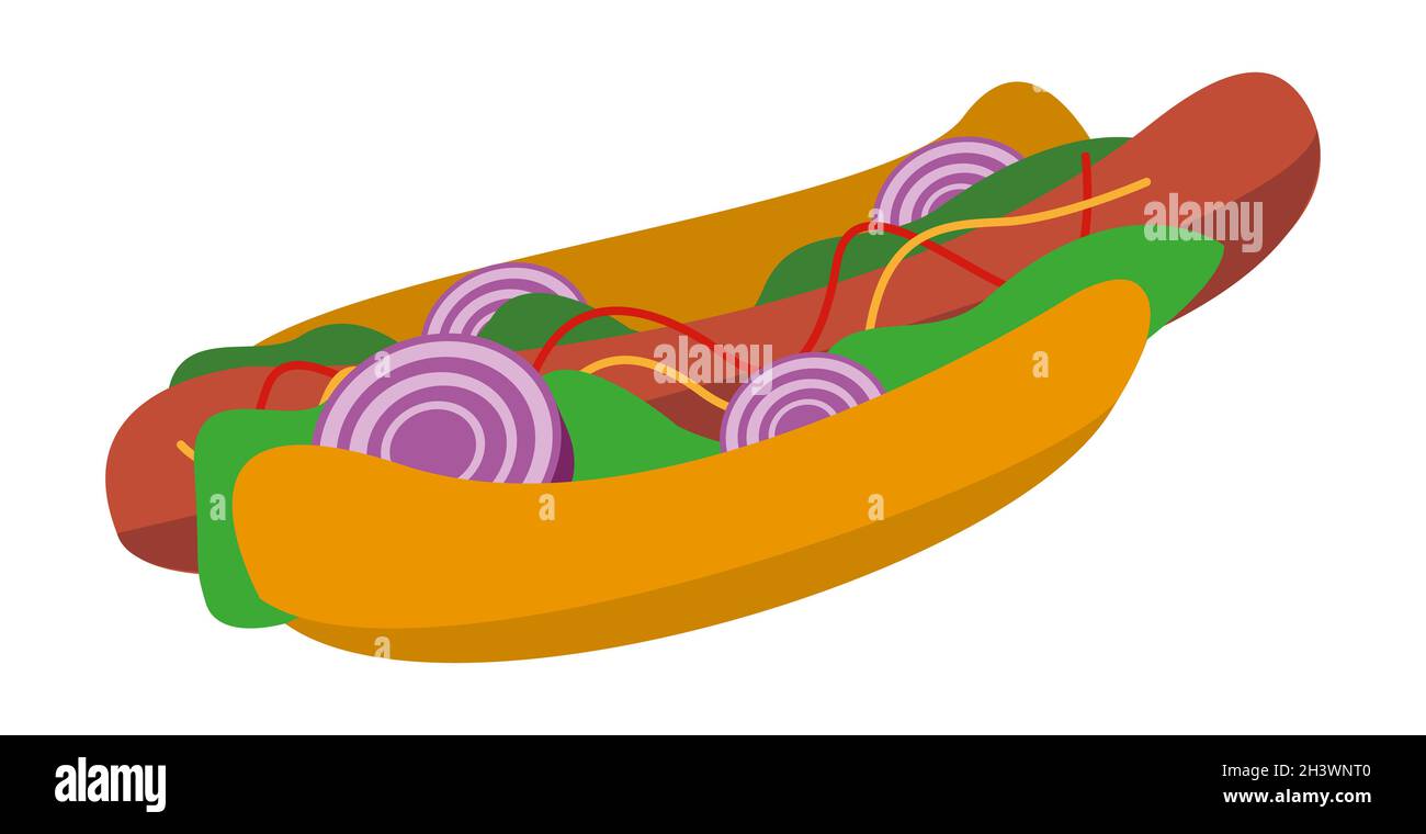 Sandwich réaliste avec saucisse et légumes frais - Vector Banque D'Images