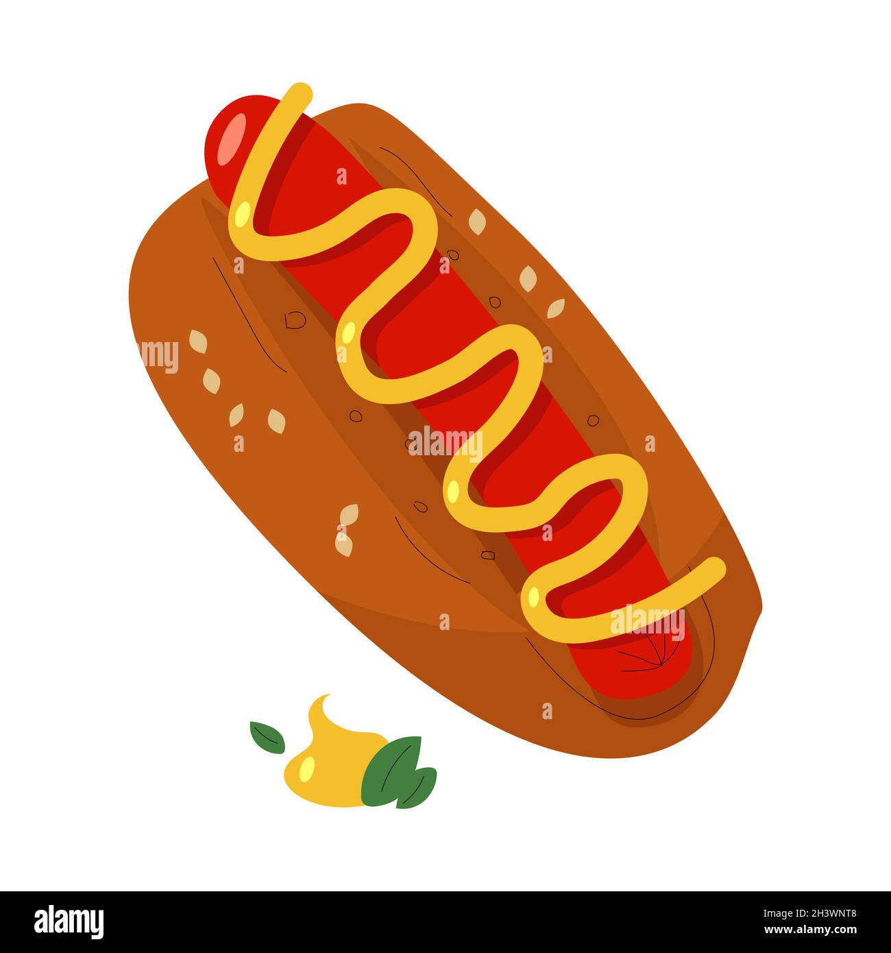 Sandwich réaliste avec saucisse et légumes frais - Vector Banque D'Images