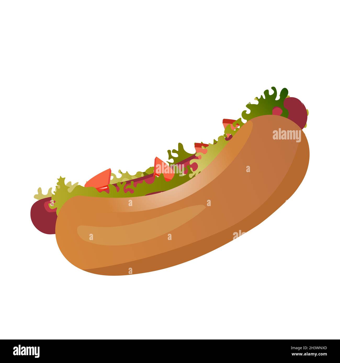 Sandwich réaliste avec saucisse et légumes frais - Vector Banque D'Images