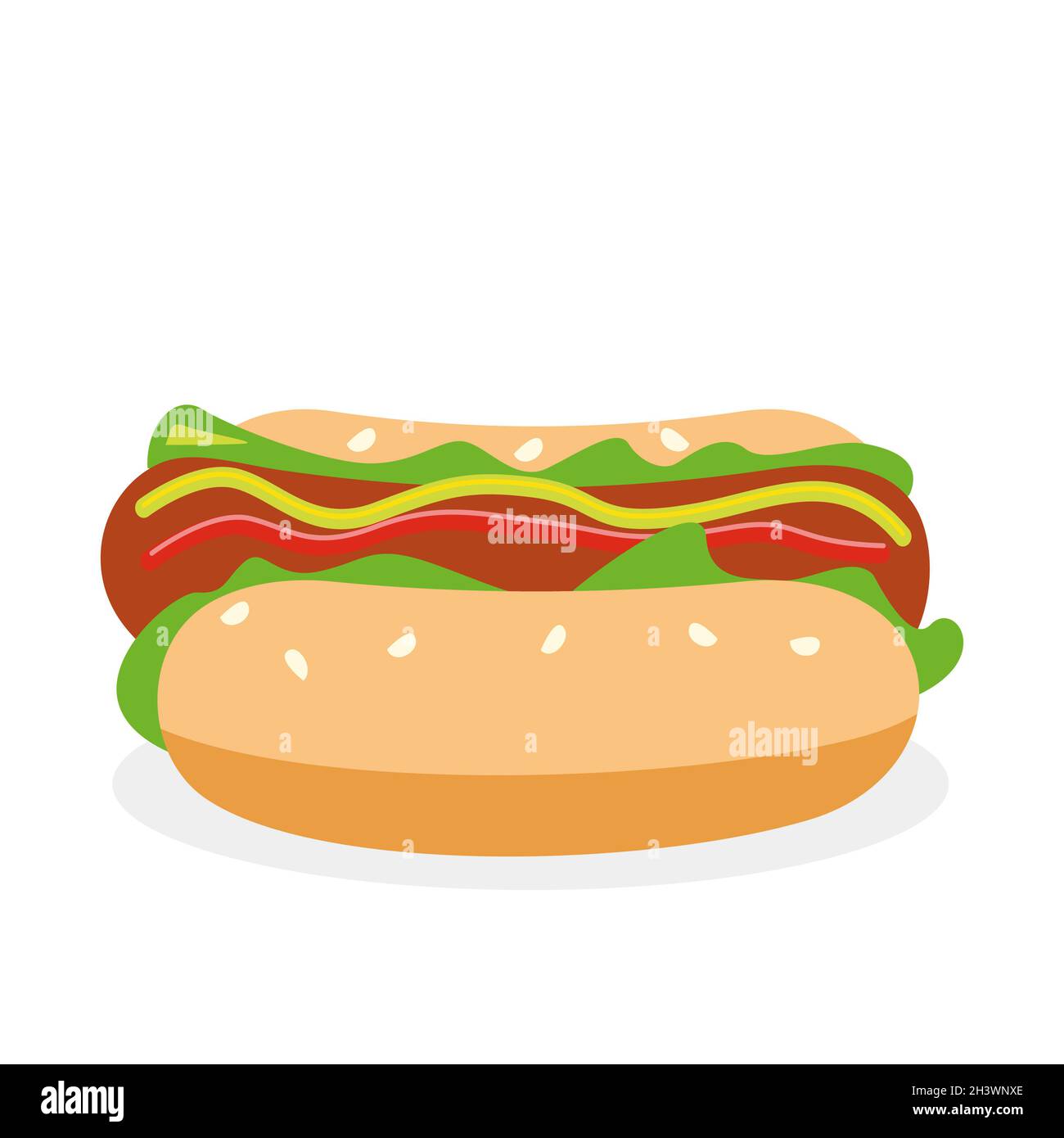 Sandwich réaliste avec saucisse et légumes frais - Vector Banque D'Images
