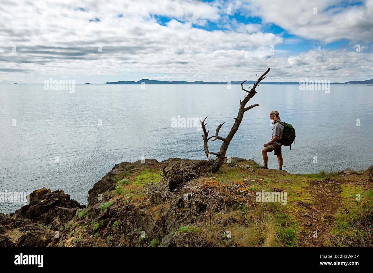 WA19722-00...WASHINGTON - randonnée surplombant le détroit de Rosario depuis le Sunburst Trail dans Sharpe Park. Banque D'Images