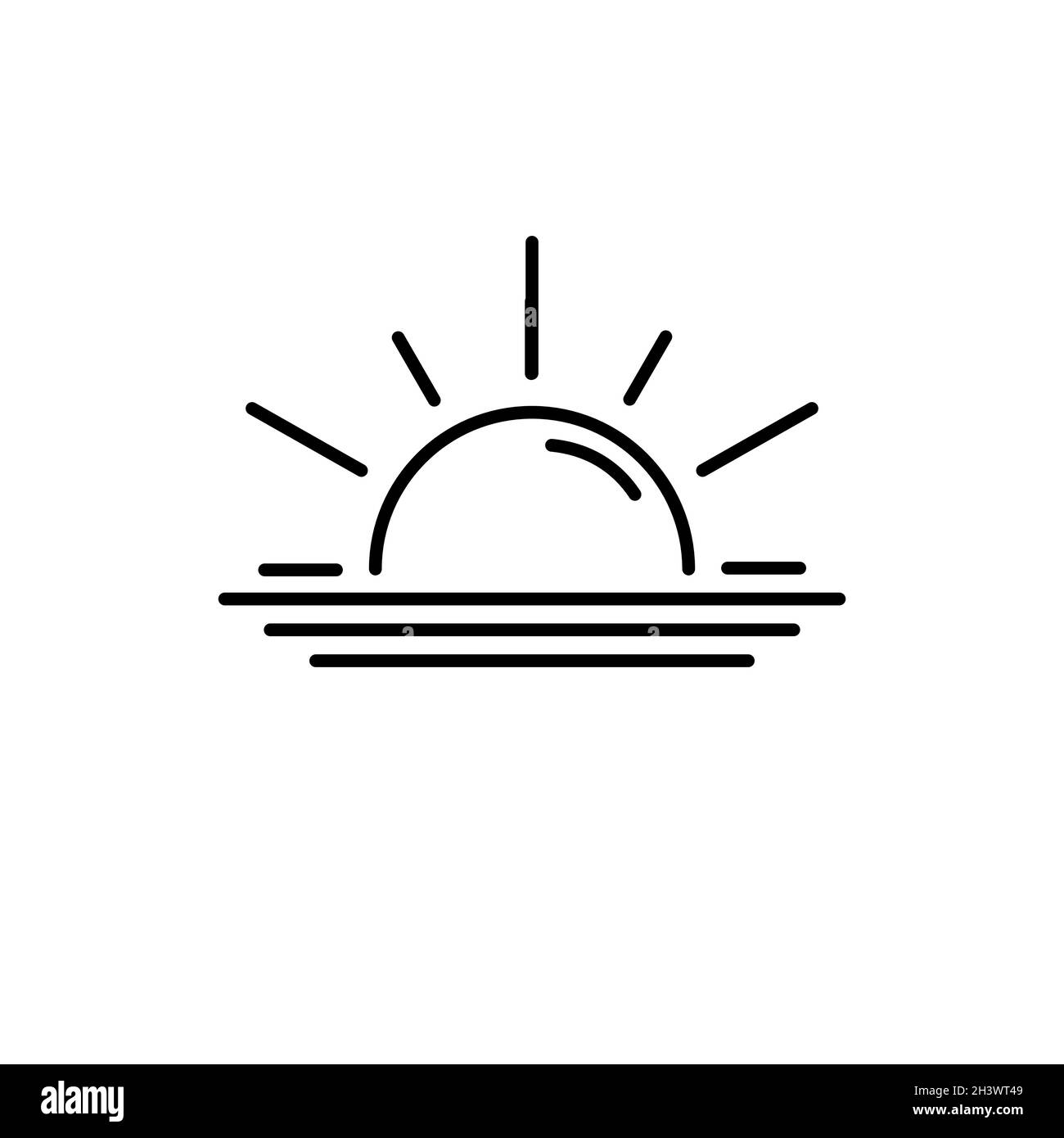 Icône de ligne de coucher de soleil.Soleil noir et vagues sur l'eau.Illustration vectorielle simple isolée sur fond blanc. Illustration de Vecteur