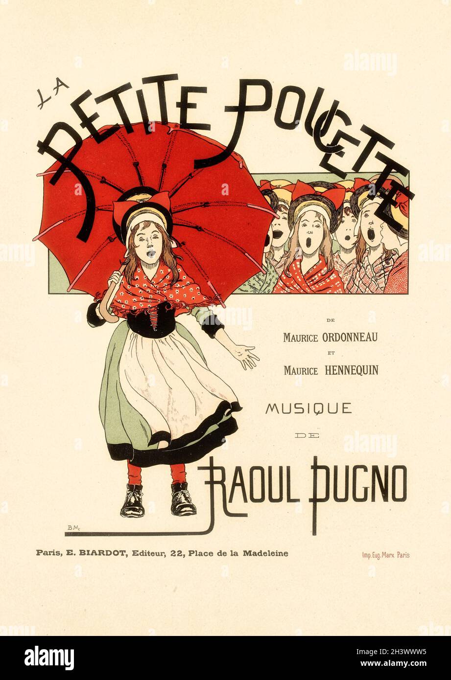 Affiche d'époque française annonçant la petite poche musicale de Louis-Maurice Boutet de Monvel, 1892 Banque D'Images