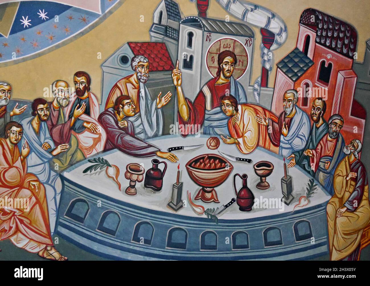 La fresque de la Cène, monastère d'Orlat, Transylvanie, Roumanie.Photo de haute qualité Banque D'Images