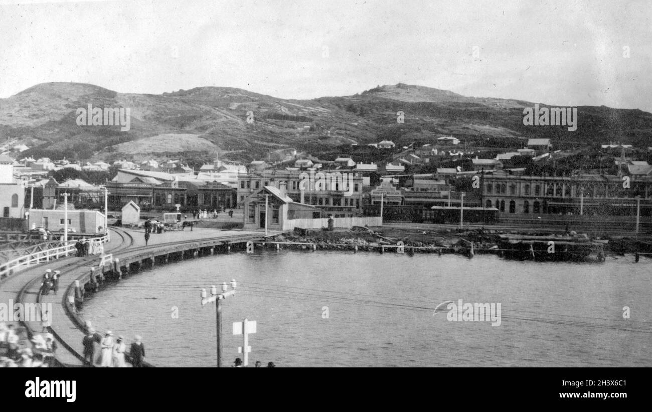 Installations portuaires à Bluff, Nouvelle-Zélande, 1909. Banque D'Images