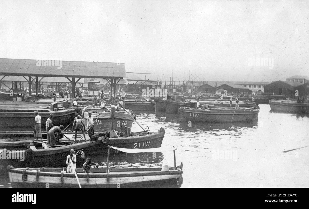 Bateaux amarrés au port de Columbo, Sri Lanka, 1909. Banque D'Images