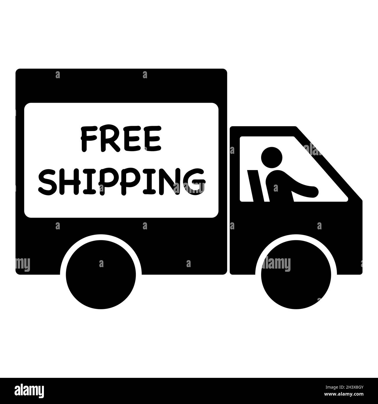 Texte d'expédition gratuit sur l'icône du camion de livraison.Bannière noire de promotion en magasin isolée sur fond blanc.Illustration vectorielle. Illustration de Vecteur