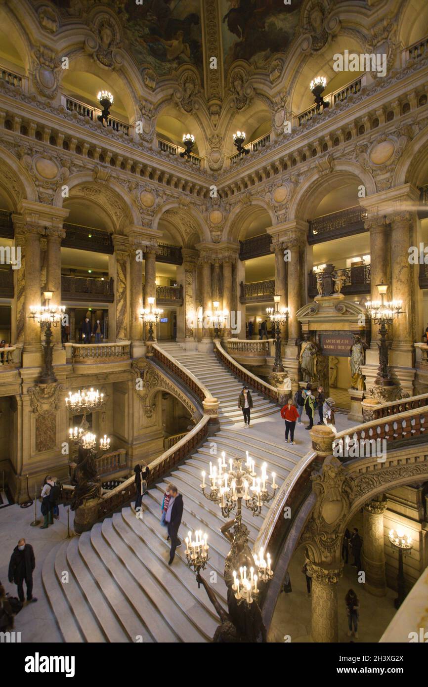 France, Paris, Opéra Garnier, intérieur, Grand Escalier, Banque D'Images