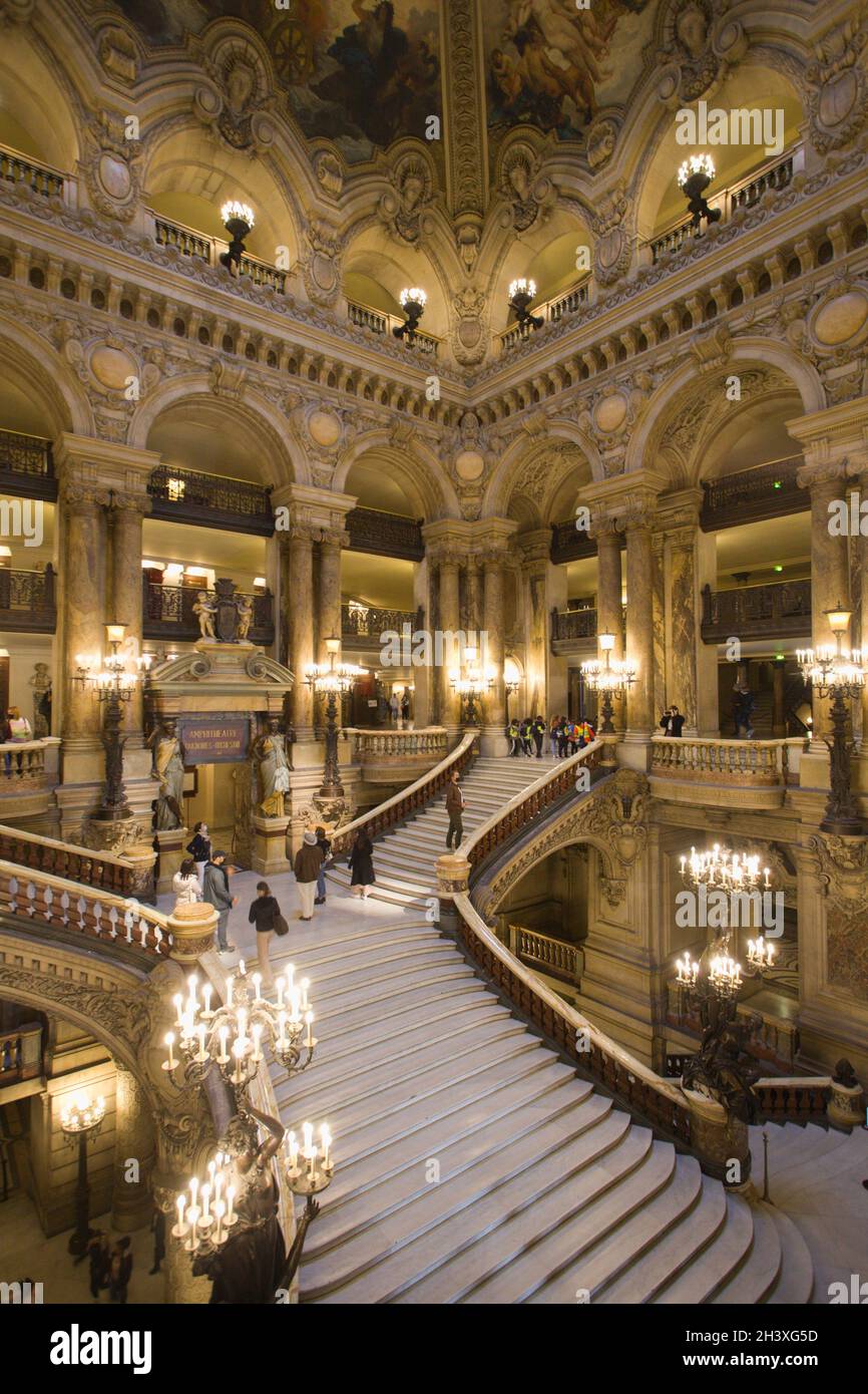 France, Paris, Opéra Garnier, intérieur, Grand Escalier, Banque D'Images