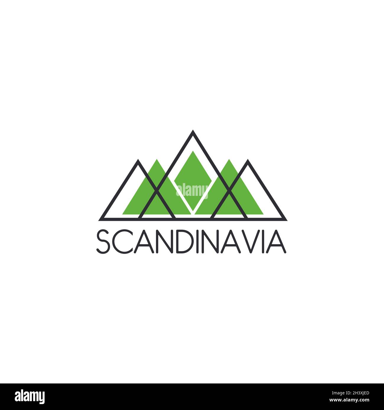 Logo géométrique scandinave.Montagnes et verdure.Conception moderne d'une entreprise écologique Illustration de Vecteur