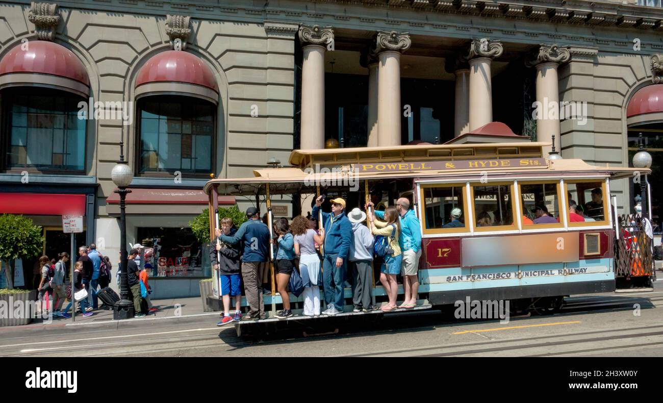 Tramway Powell et Hyde STS à Union Square, San Francisco, Californie, États-Unis Banque D'Images