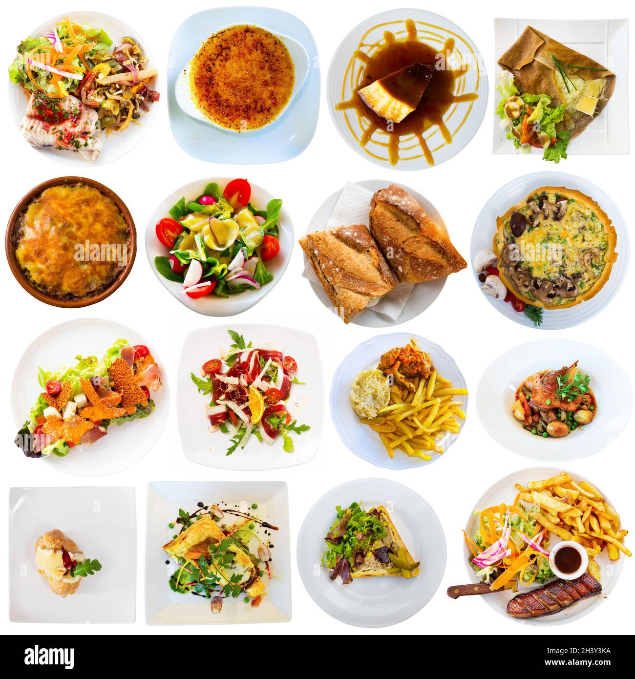 Plats français isolés sur fond blanc Banque D'Images