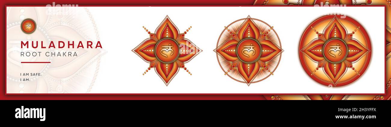 Symboles chakra, Chakra racine - MULADHARA - énergie, stabilité, confort, sécurité - 'I AM' Banque D'Images