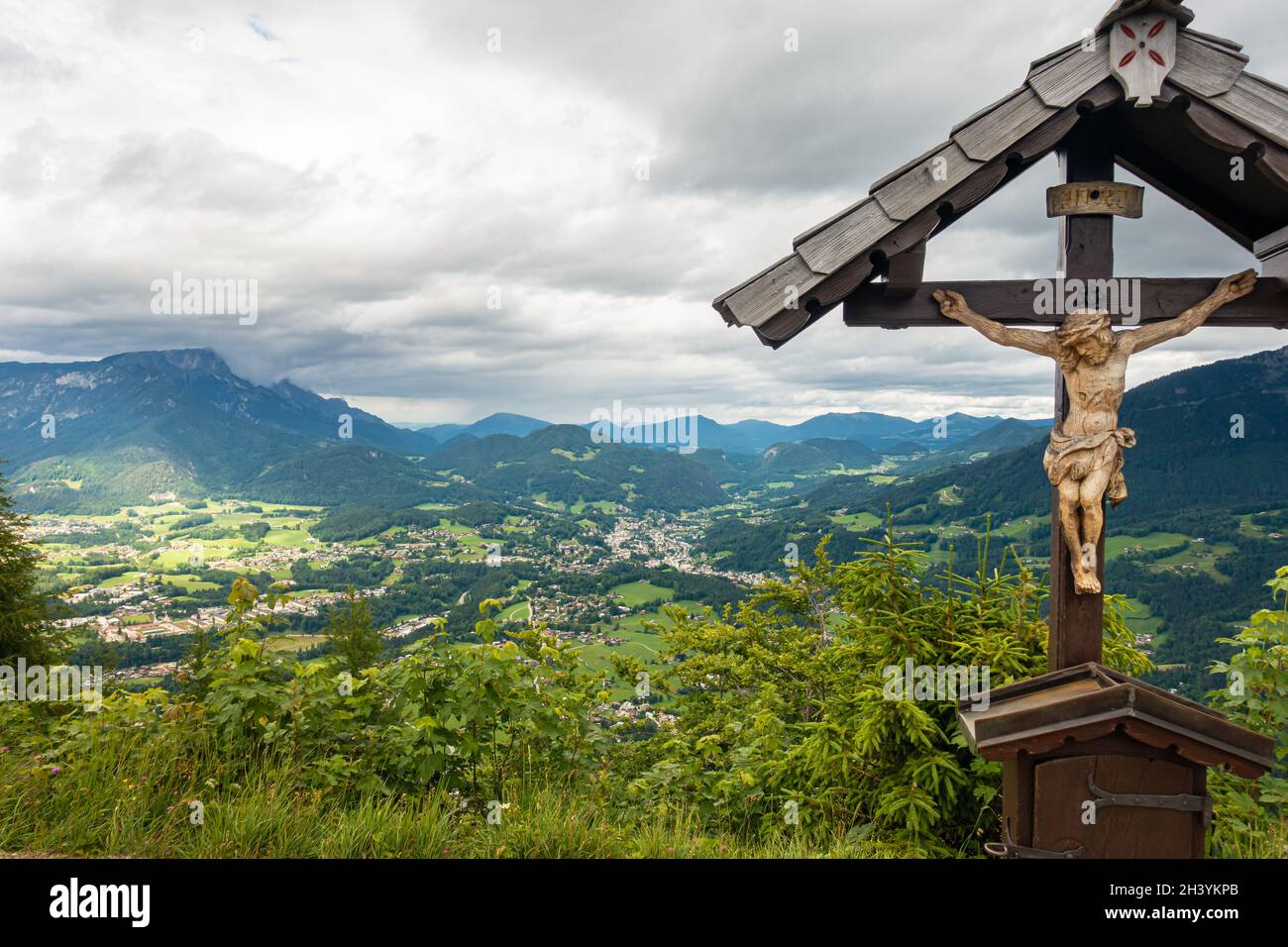 Traversez la Grünstein au massif de Watzmann, direction de la vue et Berchtesgaden, haute-Bavière Banque D'Images