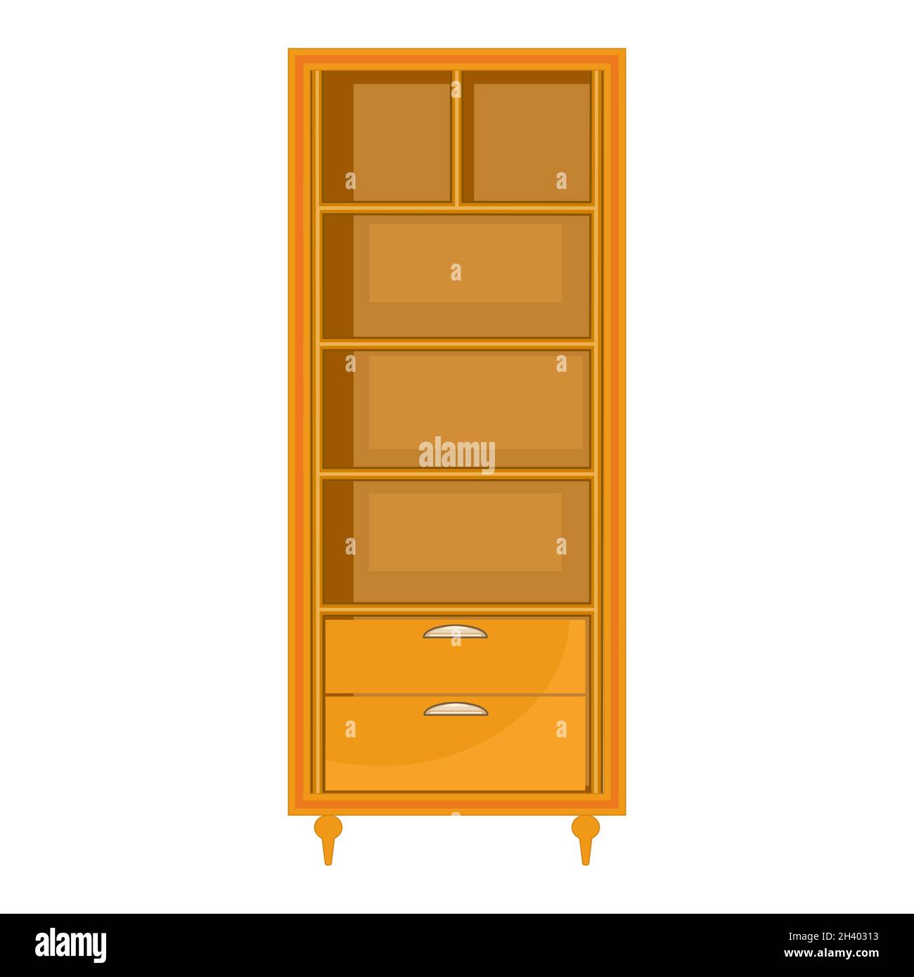 armoire vide isolée sur fond blanc.armoire marron avec étagères et tiroirs.Mobilier en bois.Icône armoire, armoire, commode ou commode.Vecteur Illustration de Vecteur