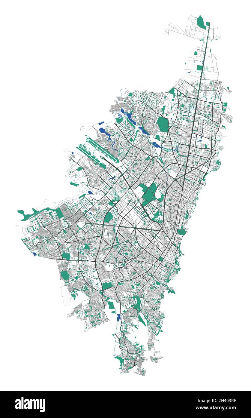 Carte vectorielle de Bogota.Carte détaillée du quartier administratif de Bogota.Panorama urbain.Illustration vectorielle libre de droits.Carte avec autoroutes, s Illustration de Vecteur