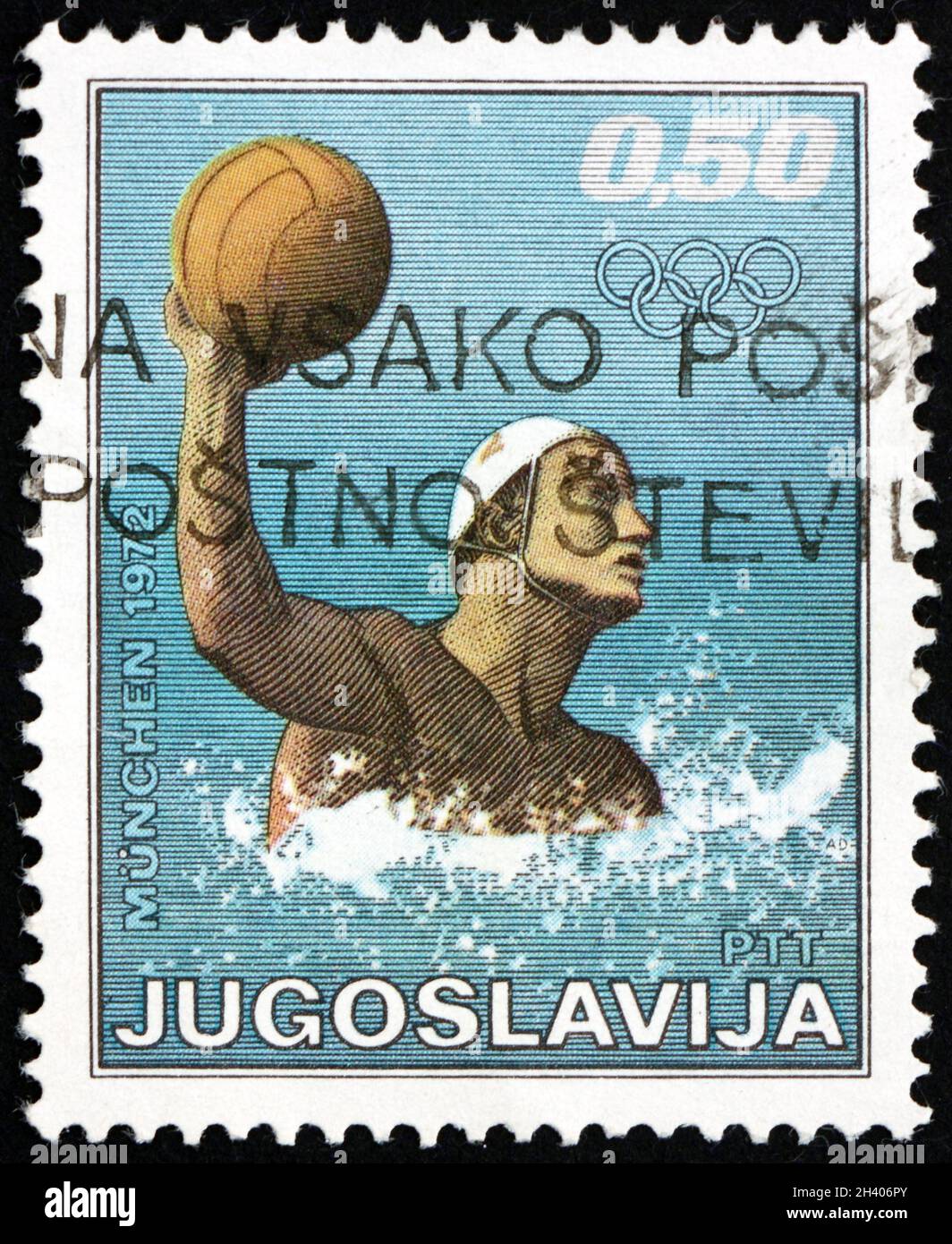 YOUGOSLAVIE - VERS 1972 : un timbre imprimé en Yougoslavie montre Water Polo, 20e Jeux Olympiques d'été, Munich, Allemagne, vers 1972 Banque D'Images