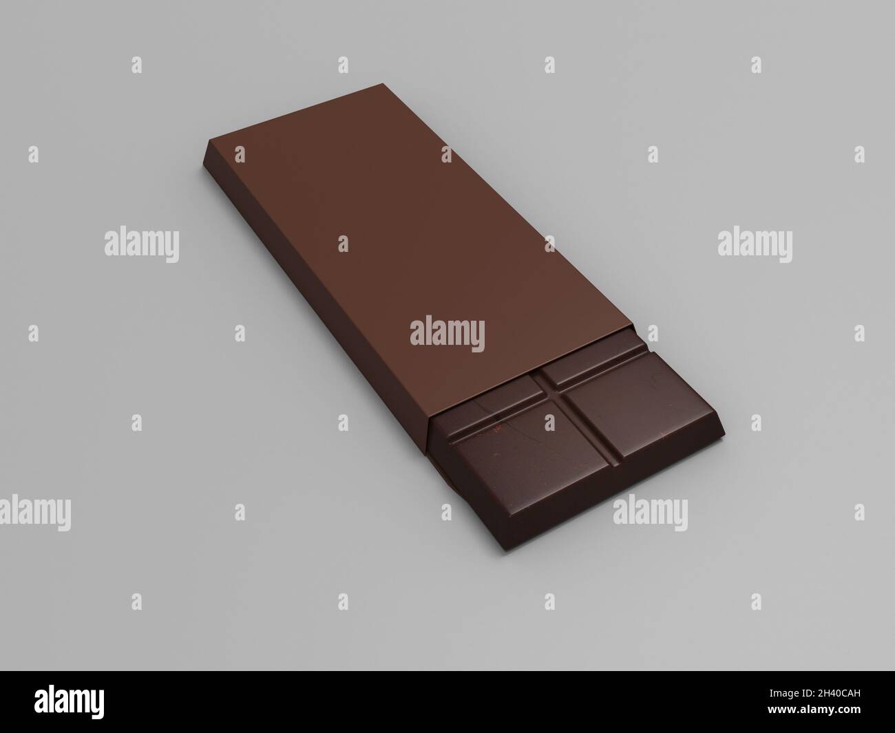 rendu 3d d'un emballage de chocolat brun avec une barre de chocolat en sortir Banque D'Images
