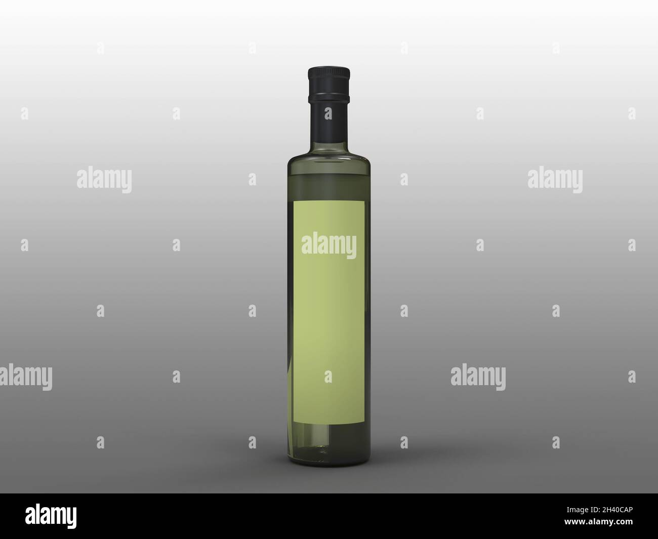rendu 3d d'une bouteille d'huile avec une étiquette verte vide Banque D'Images