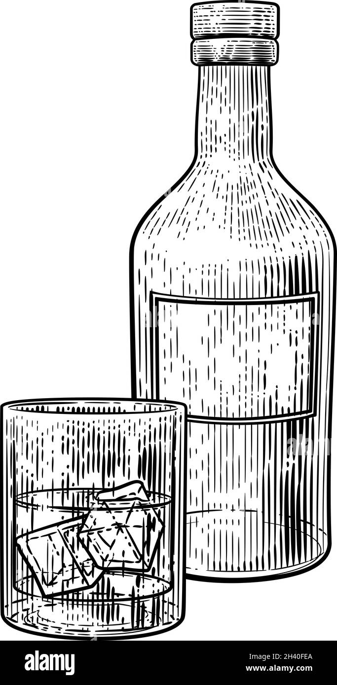 Verre à glace et bouteille de déglaçage vintage Illustration de Vecteur