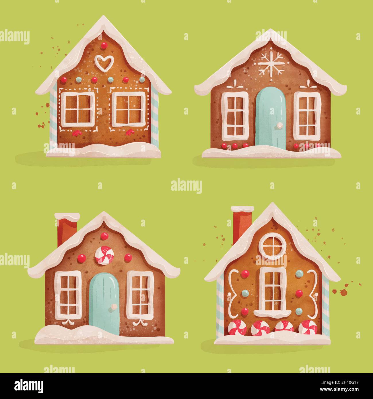 set aquarelle maison de pain d'épice dessin vectoriel Illustration de Vecteur