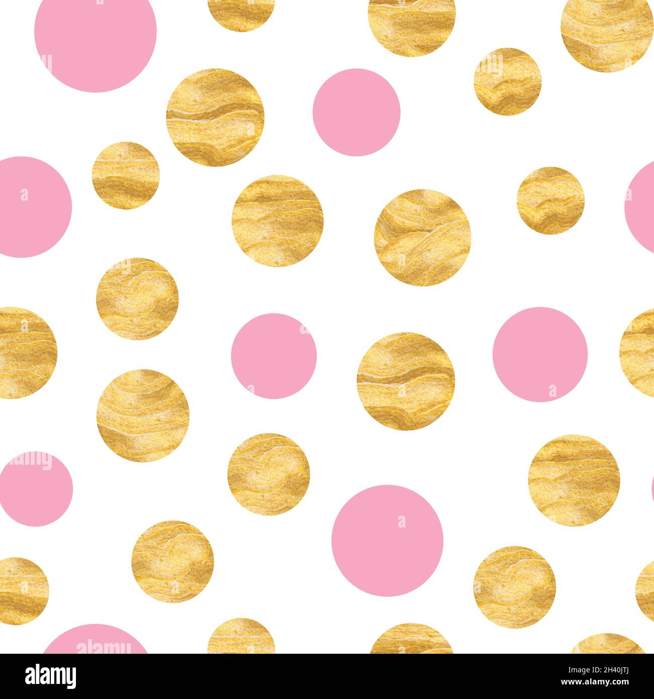 Abstrait mode grunge polka points arrière-plan.Motif blanc sans couture avec cercles texturés roses et dorés.Modèle pour invitation, poster Illustration de Vecteur
