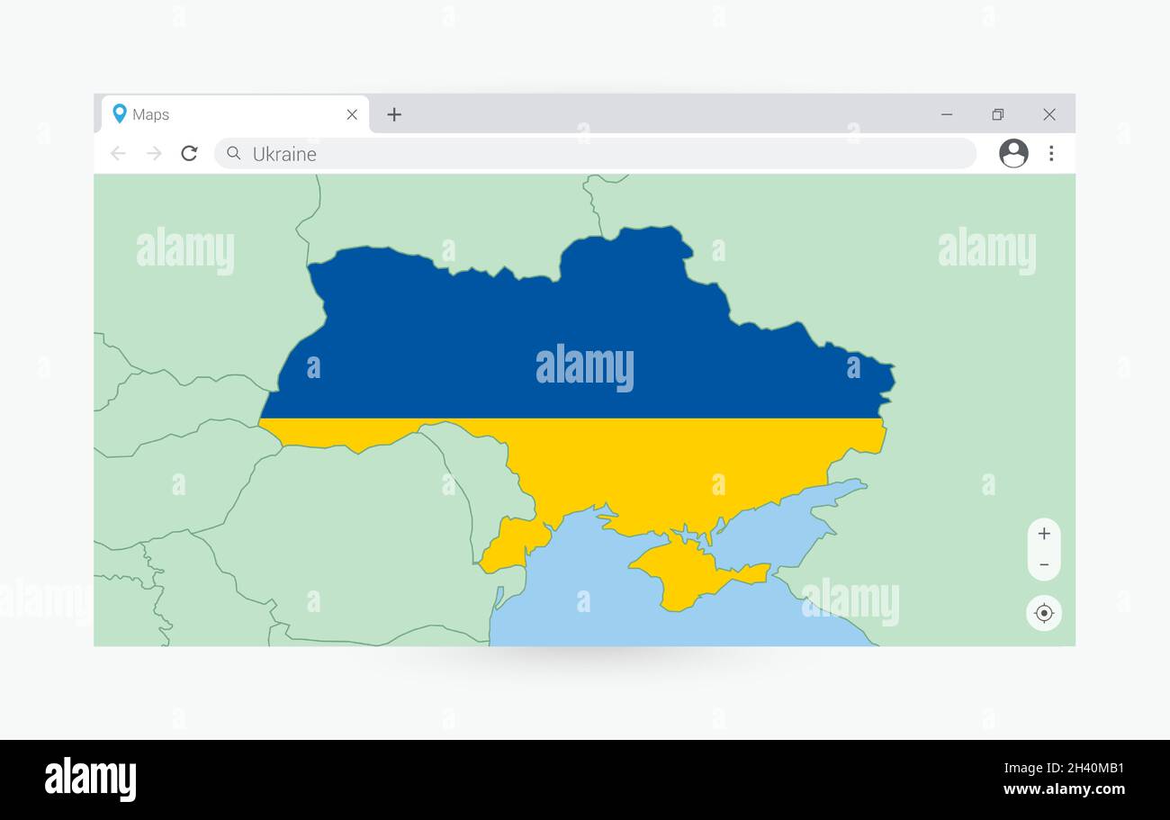 Fenêtre du navigateur avec carte de l'Ukraine, recherche Ukraine dans Internet.Modèle de fenêtre de navigateur moderne. Illustration de Vecteur