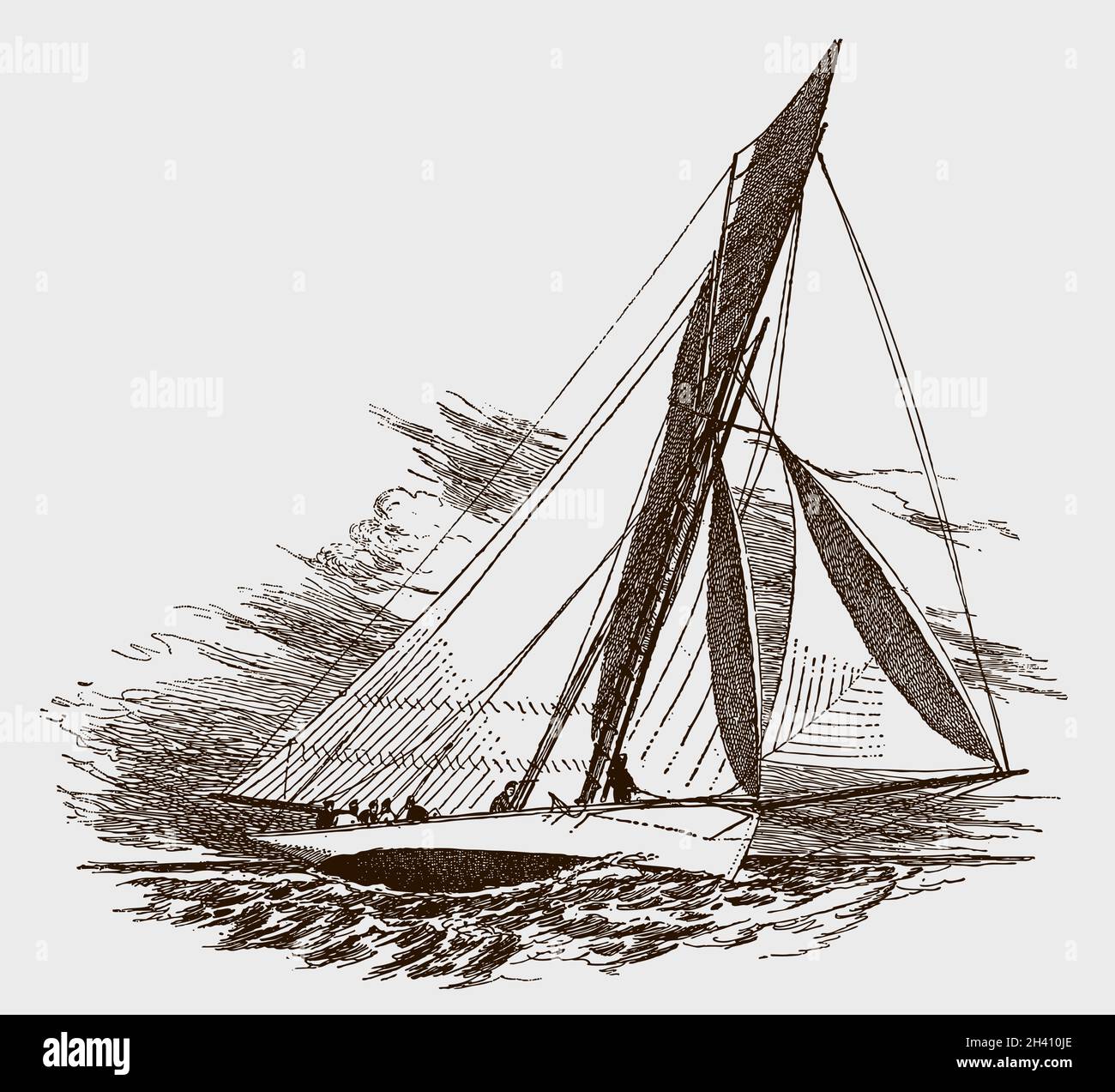 Boucle de charanlage à la régate de yachting, après un dessin antique du XIXe siècle Illustration de Vecteur