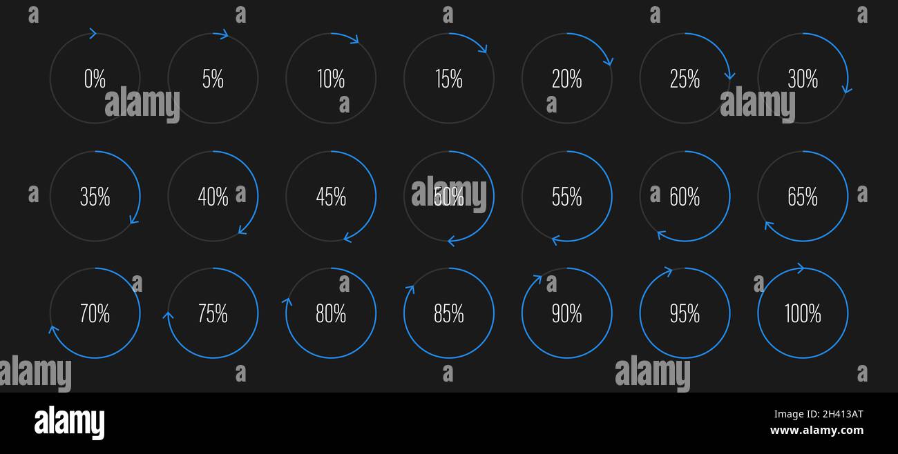 Ensemble de diagrammes de pourcentage de cercle pour la conception Web, l'interface utilisateur ou l'infographie - indicateur bleu Illustration de Vecteur