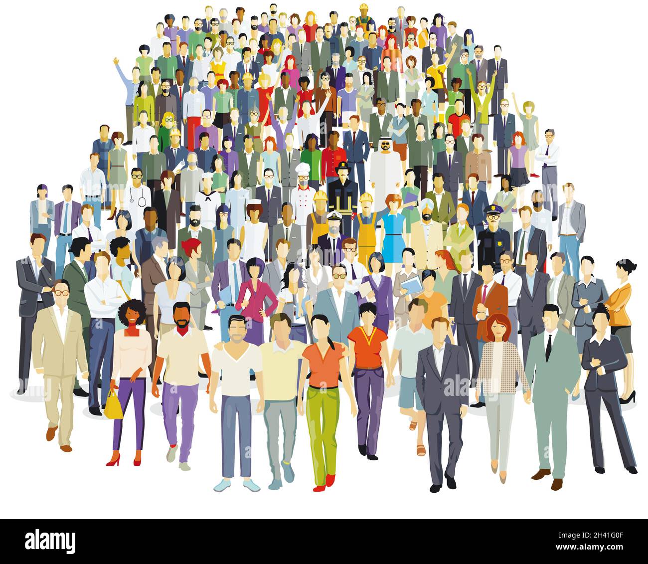 Grand groupe de personnes, sur fond blanc. Illustration Banque D'Images