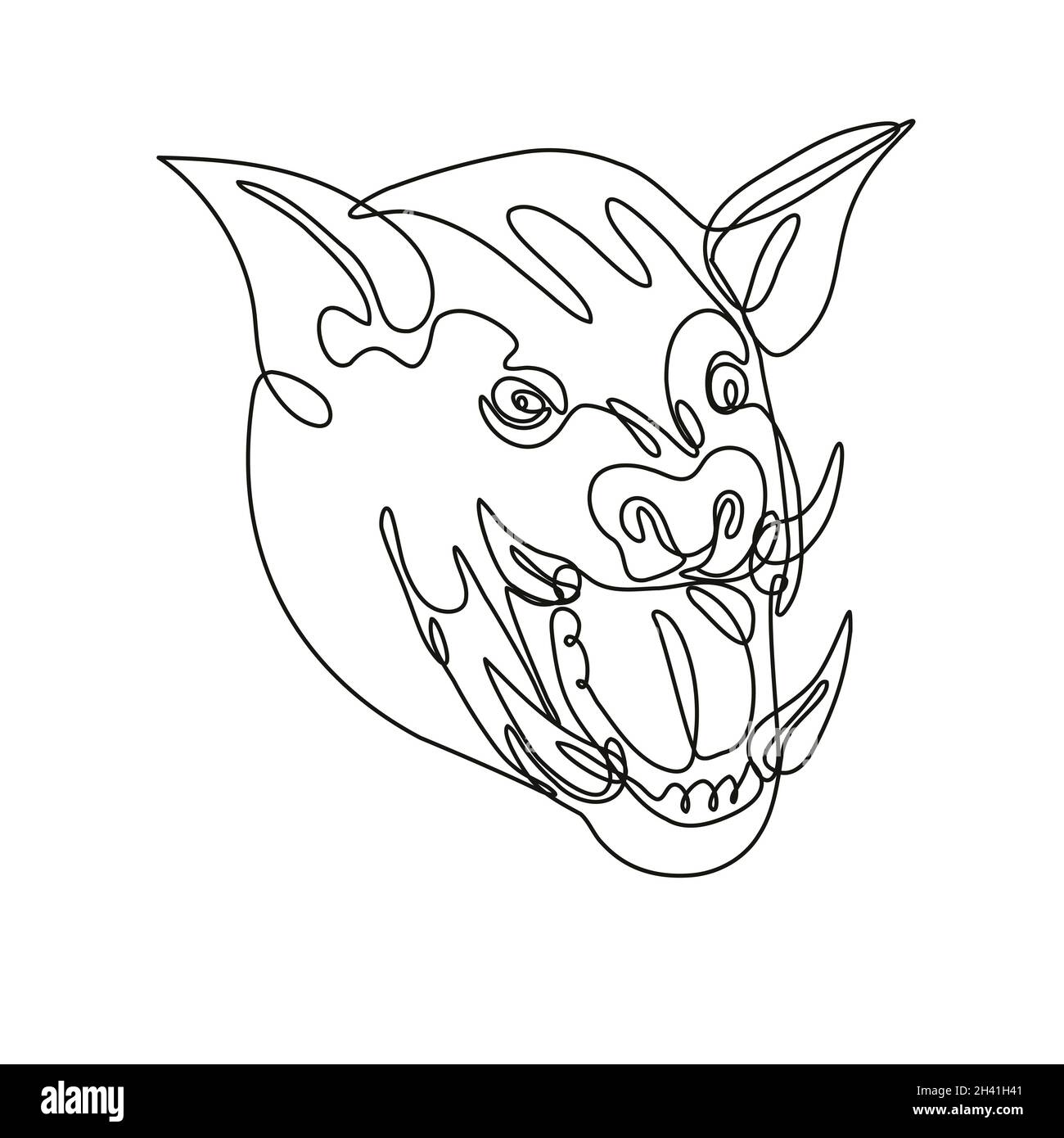 Angry Wild Boar Head vue de face dessin de ligne continue Banque D'Images