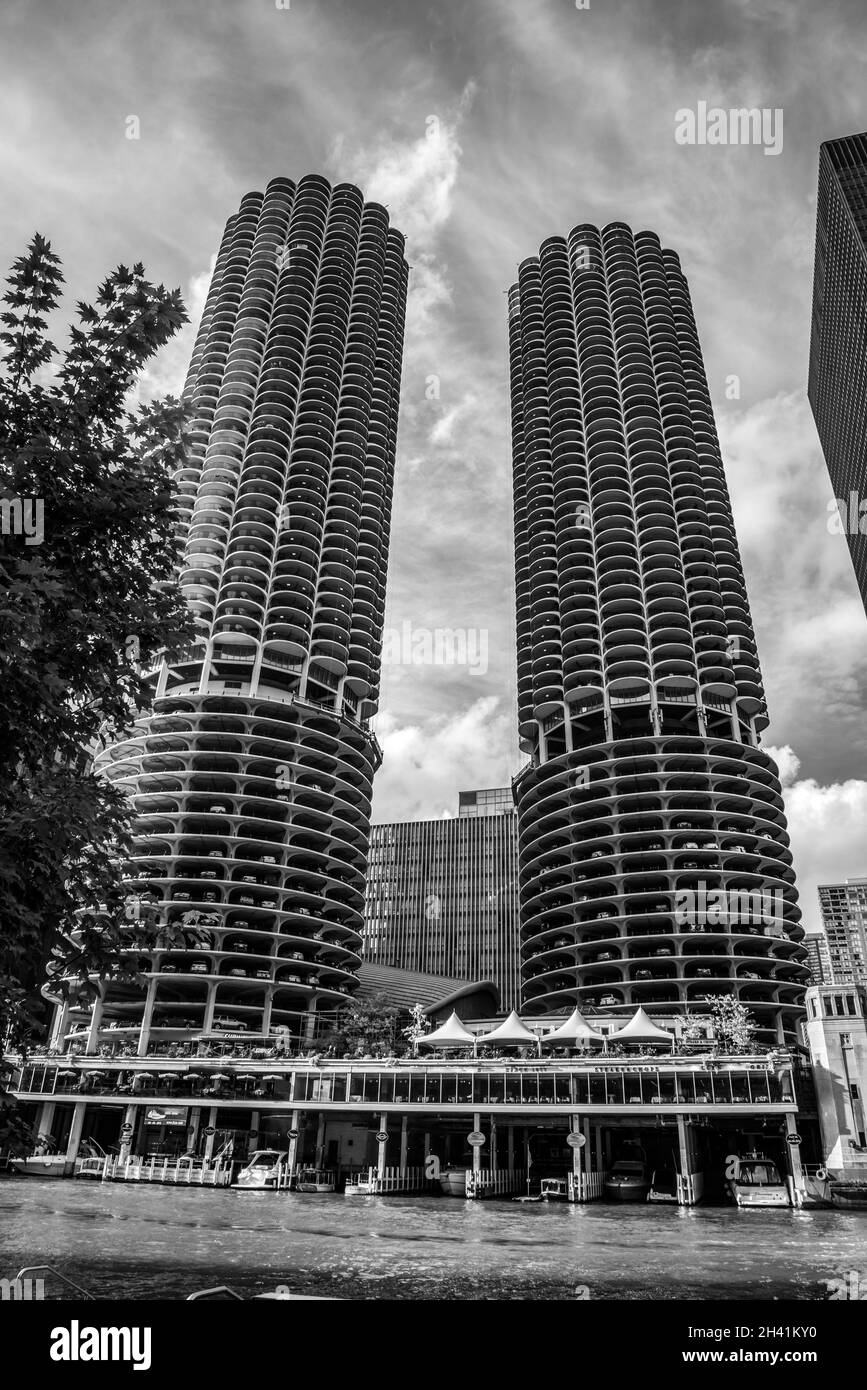 Célèbres tours jumelles de Marina City à Chicago, États-Unis Banque D'Images