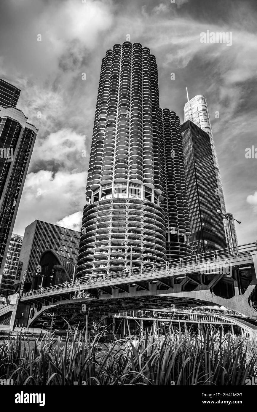 Célèbres tours jumelles de Marina City à Chicago, États-Unis Banque D'Images