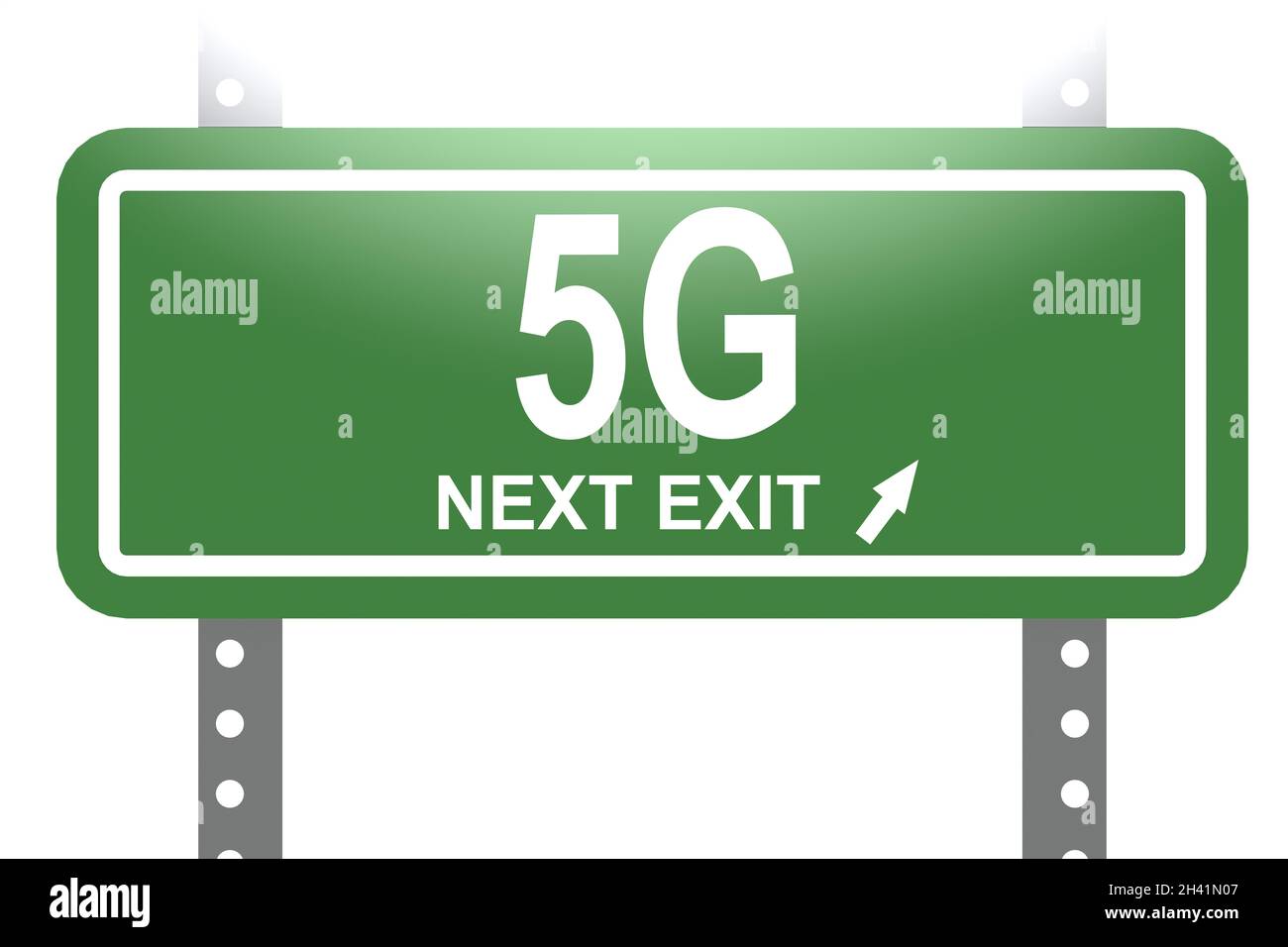 Mot 5G avec panneau vert isolé Banque D'Images