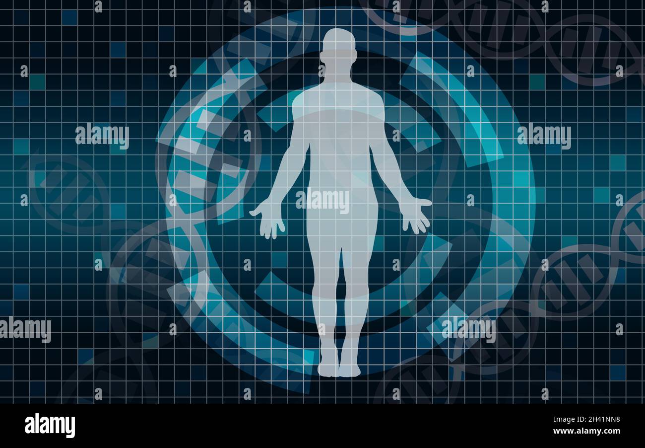 Examen médical du corps humain sur fond bleu Banque D'Images