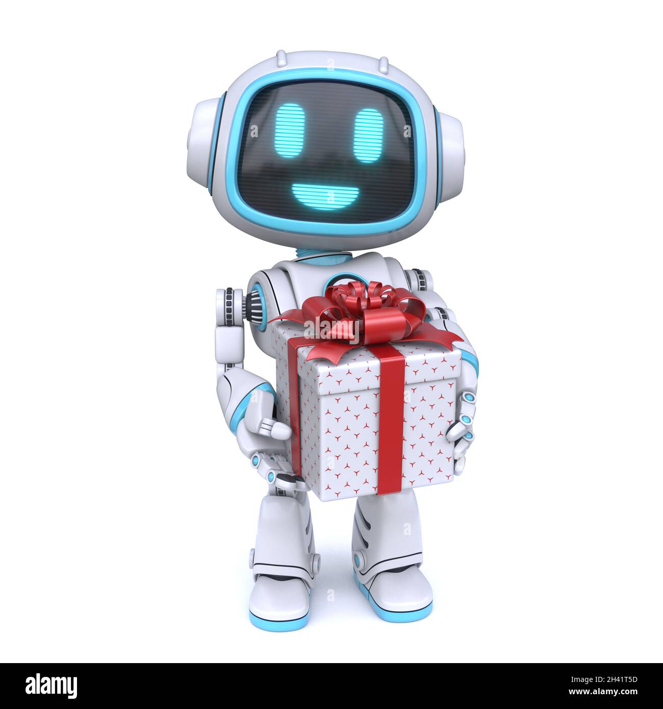 Robot bleu mignon donnant boîte de git 3D Banque D'Images